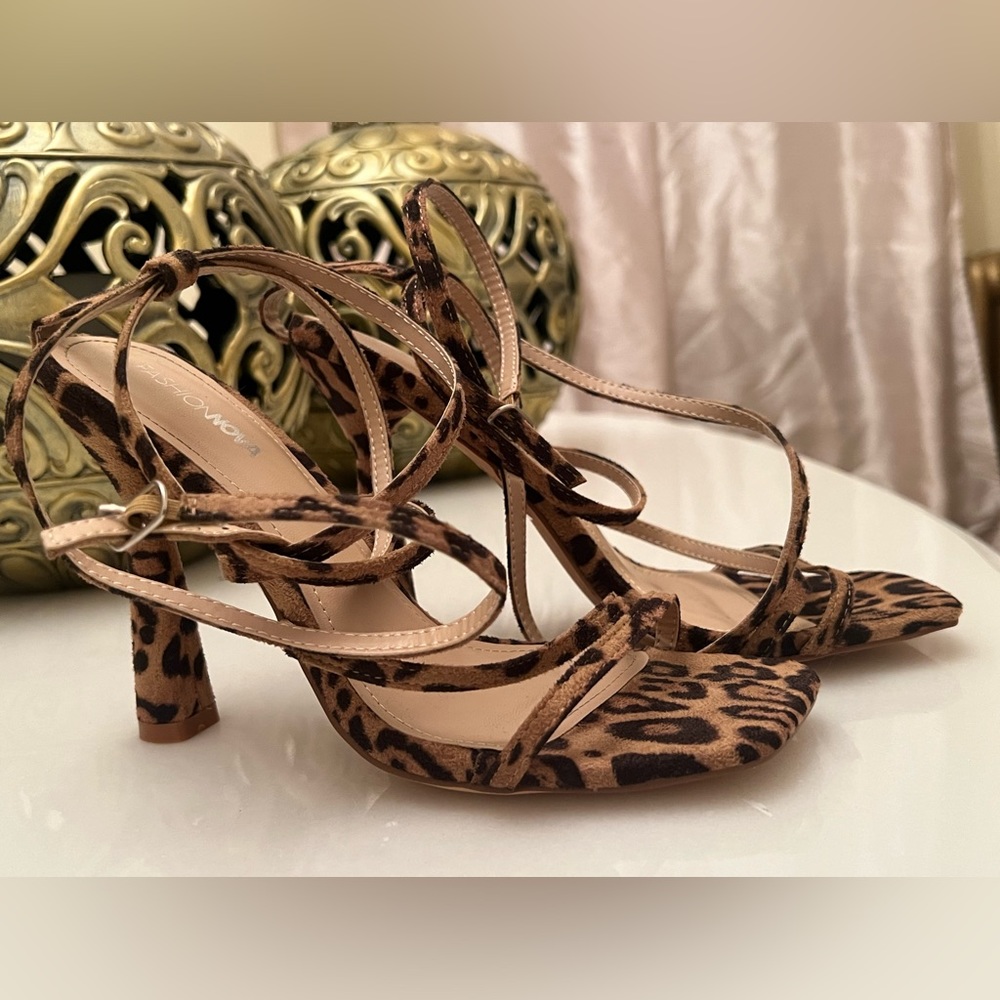 Leopard Wrap Strap Heels